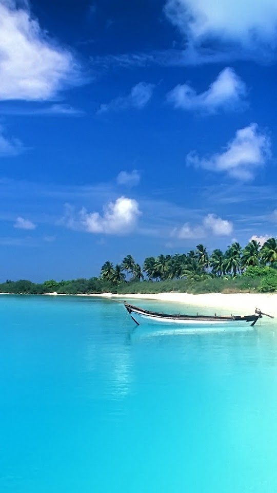   Small Boat On The Blue Sea   Android Best Wallpaper