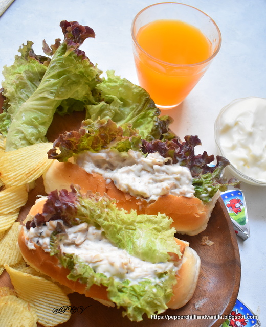Chicken Mayonnaise Roll Recipe /Chicken Mayo Roll . Pepper, Chilli and Vanilla