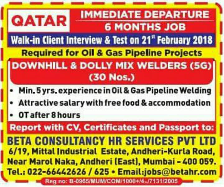 Oil & Gas Pipeline Project Job Opportunities for Qatar Gulf Jobs for Malayalees