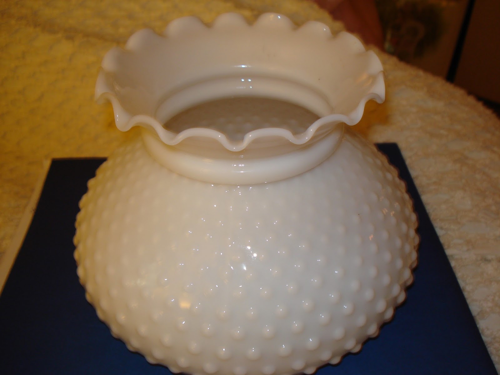 Hobnail White Milk glass Kerosene oil lamp shade antique vintage globe 7 lip