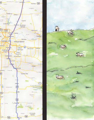 artist travel journal sheep on hillside