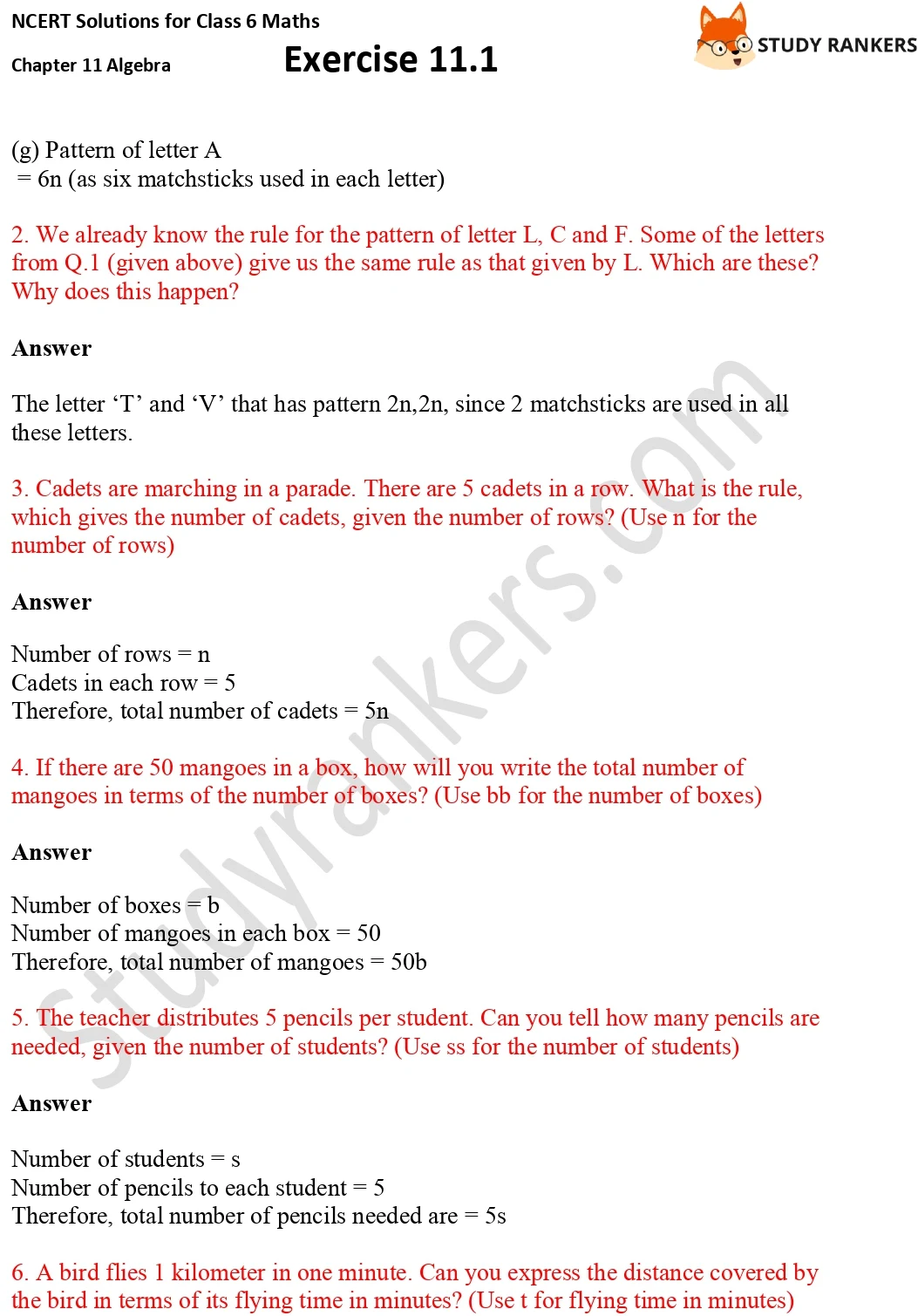 NCERT Solutions for Class 6 Maths Chapter 11 Algebra Exercise 11.1 Part 2