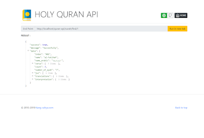 Holy Quran API  6236 Verses 114 Surah 30 Juz dengan PHP 7 dan Codeigniter 3