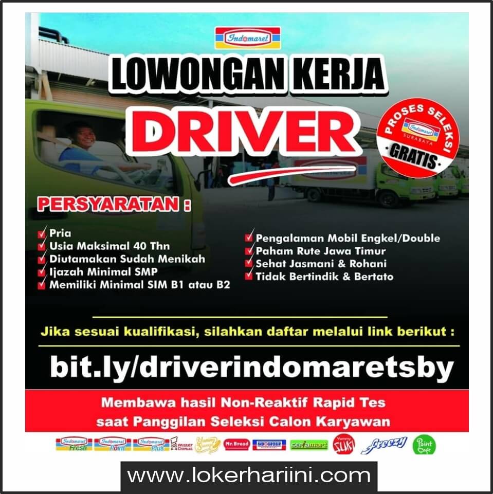 Lowongan Driver Sopir Indomaret Surabaya 2021