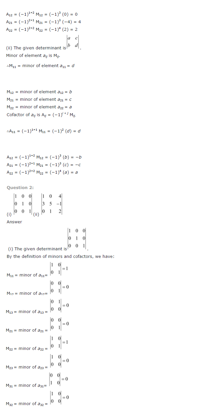 Class 12th Maths Chapter 4 Determinants