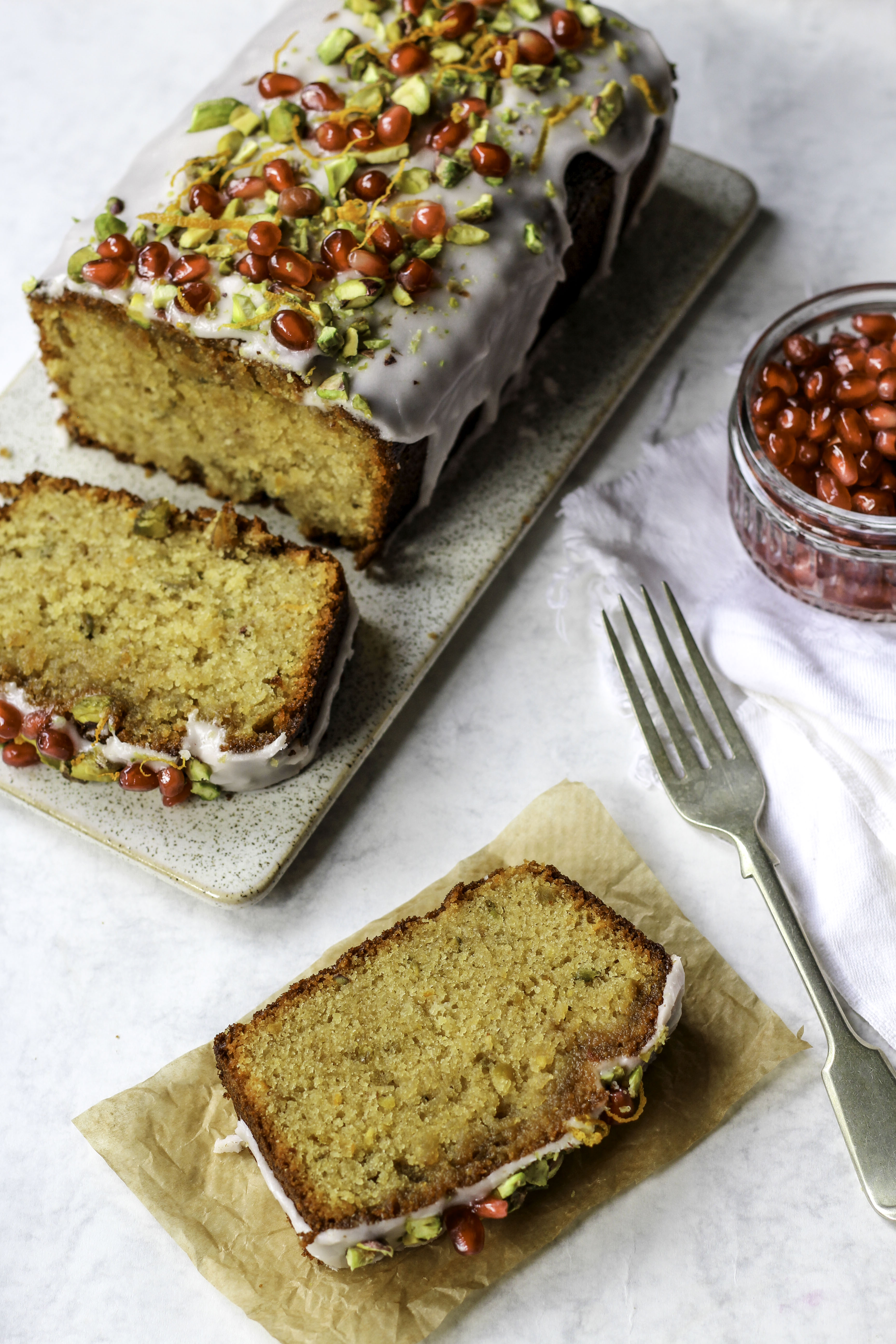The Spoon and Whisk Pomegranate Molasses, Pistachio and Orange Loaf Cake