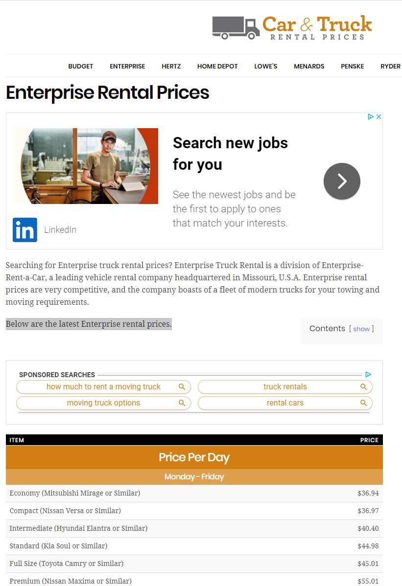 Enterprise Rental Prices