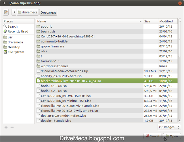 DriveMeca creando USB/SD booteable con Etcher paso a paso