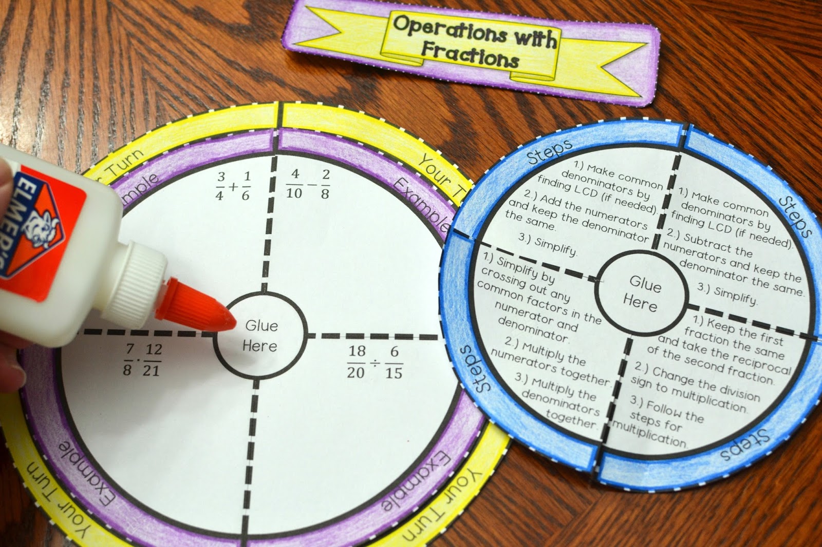 Math in demand operations with fractions wheel foldable adding