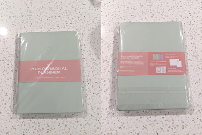 back and front mint green planner