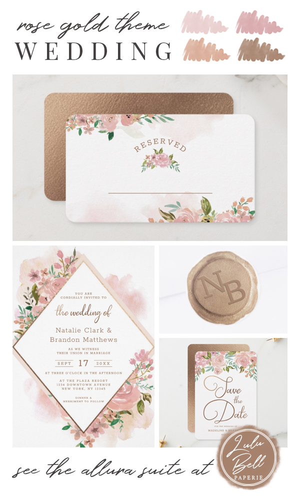 Vintage Allura Rose Wedding Collection - Invitations, Place Cards, Save the Dates, and Wax Look Envelope Seals