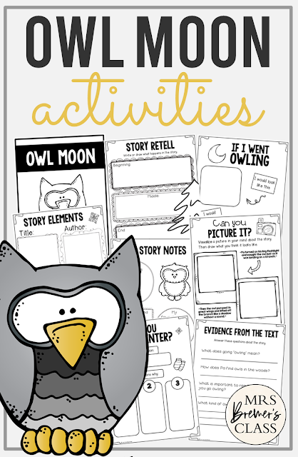Owl Moon book study activities unit with Common Core aligned literacy companion activities for First Grade and Second Grade