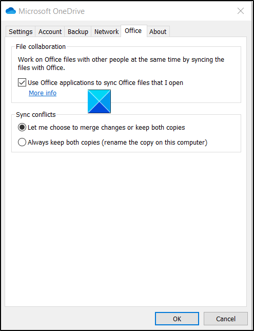 Configuración de sincronización de archivos de Office