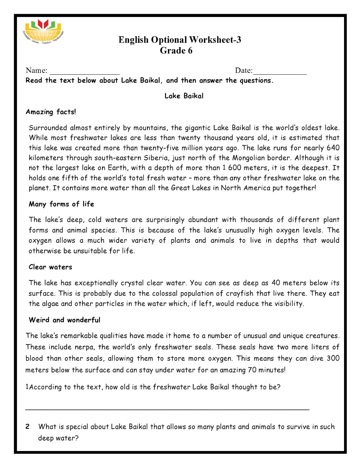 Birla World School Oman: Homework for Grade 6 as on 03/03/2020