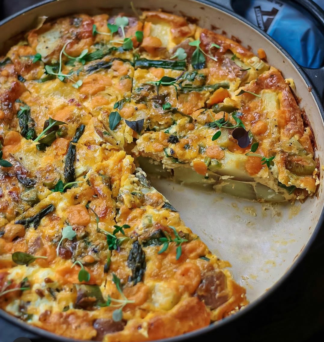 Double Cheese Potato Asparagus & Leek Frittata
