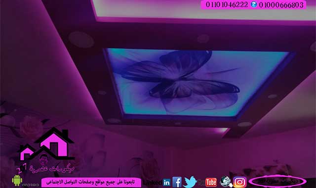 غرفة نوم اطفال مودرن سقف جبس وسقف فرنسى مشدود مع ورق جدران ثلاثى الابعاد