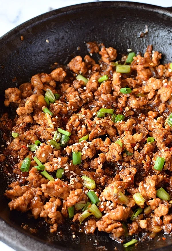 a pan with easy ground chicken lettuce wraps