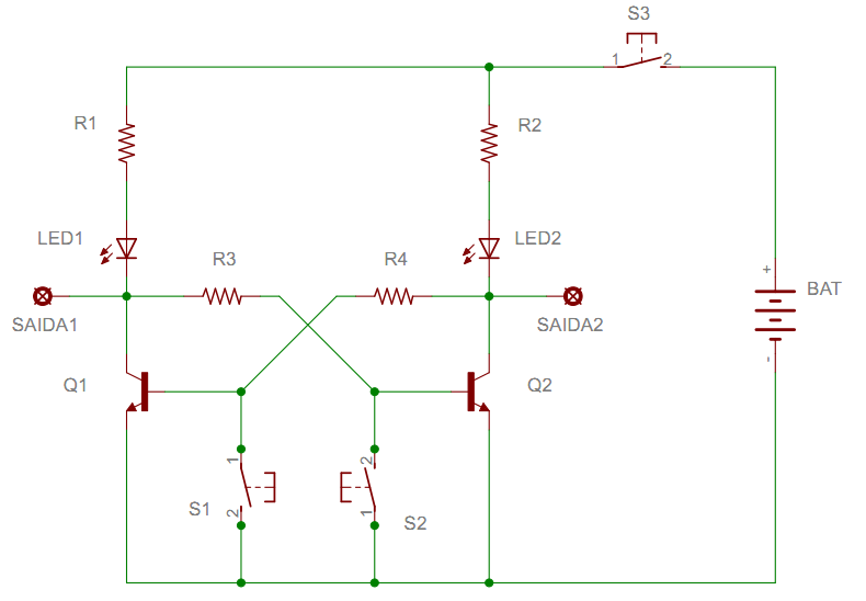 FlipFlop Simples com Dois Transistores Eletrônica em Casa