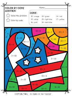 Veterans Day Color By Number Addition Worksheets