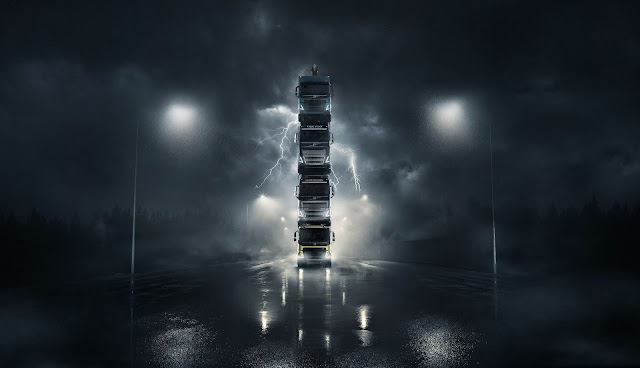 Volvo Launches Four New Trucks by Stacking Them On Top of Each Other in Spectacular Film