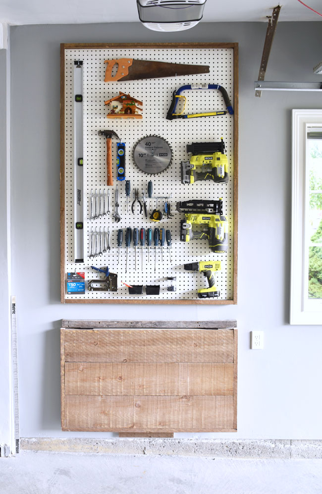 DIY Garage Pegboard Organizer For Brooms And Cleaning Supplies