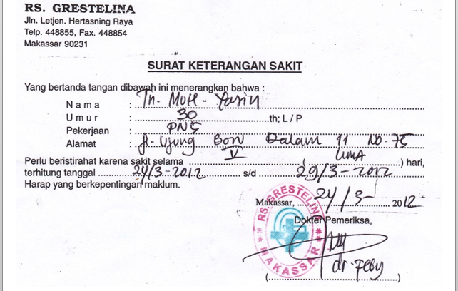 6 Contoh Surat Keterangan Sakit Dari Dokter Puskesmas Amp Rs