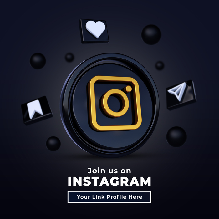 Follow Us Instagram Social Media Square Banner With 3D Logo Follow Us Instagram Social Media Square Banner With 3D Logo