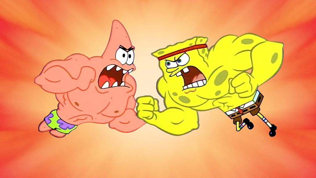 spongebob vs patrick bun wrestling fight