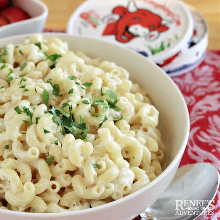 Laughing Cow Mac N Cheese in bowl, ready to eat