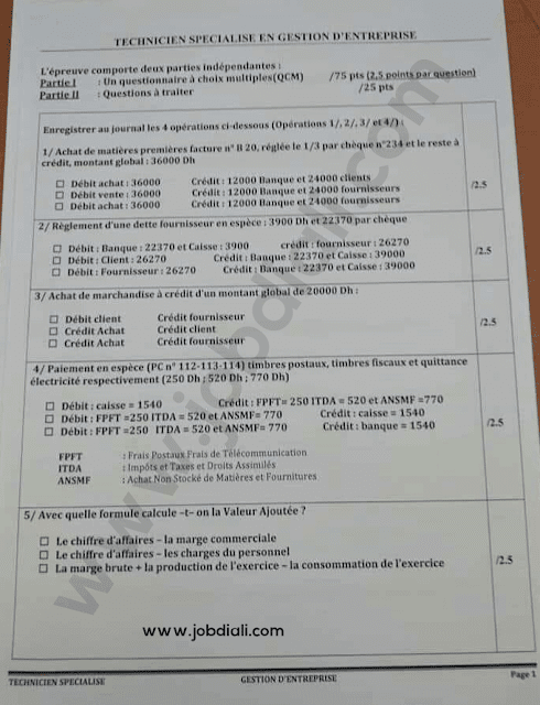 Exemple Concours Technicien spécialisé en gestion d'entreprise - RADEES