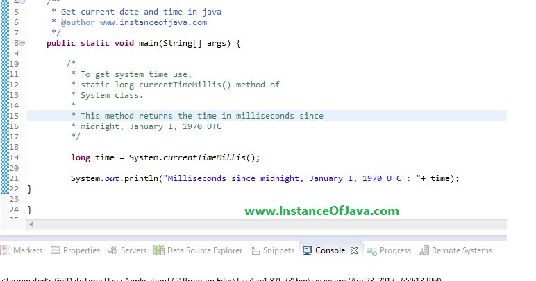 Java program to Get date and time InstanceOfJava