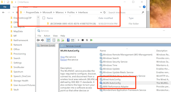 WLANSVC ลบโปรไฟล์ Windows 10