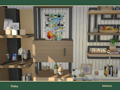 Дэйзи для The Sims 4 Набор мебели для гостиных. Включает в себя 10 объектов, имеет 2 цветовые палитры. Предметы в наборе: - диваечик, - кресло, - два стола декоративных, - четыре стеллажа, - полка, - кофе1ный столик. Автор: soloriya