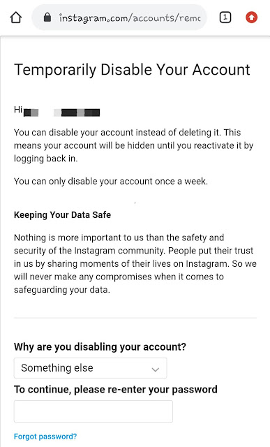 Temporarily disable Instagram account