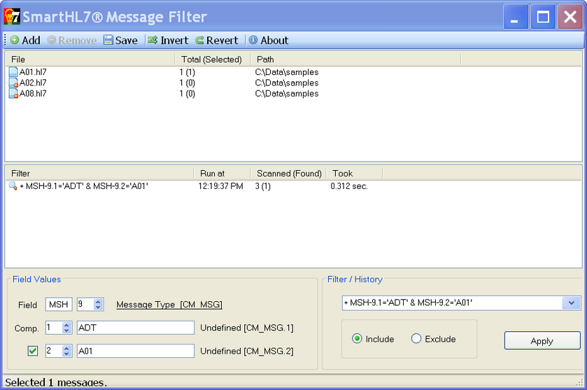 Selecting HL7 Records with the Message Filter SmartHL7