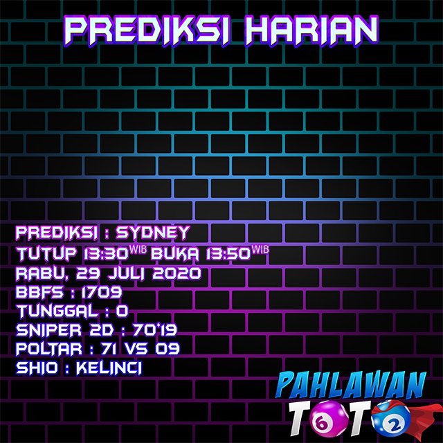Prediksi Harian Sydney, Rabu 29 Juli 2020 Paito Warna