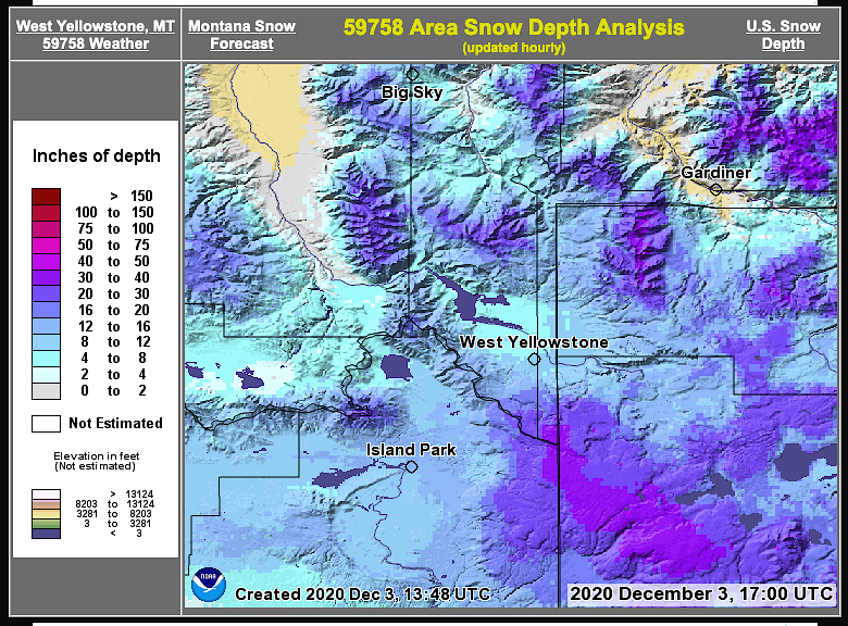 Current snow depth in yellowstone