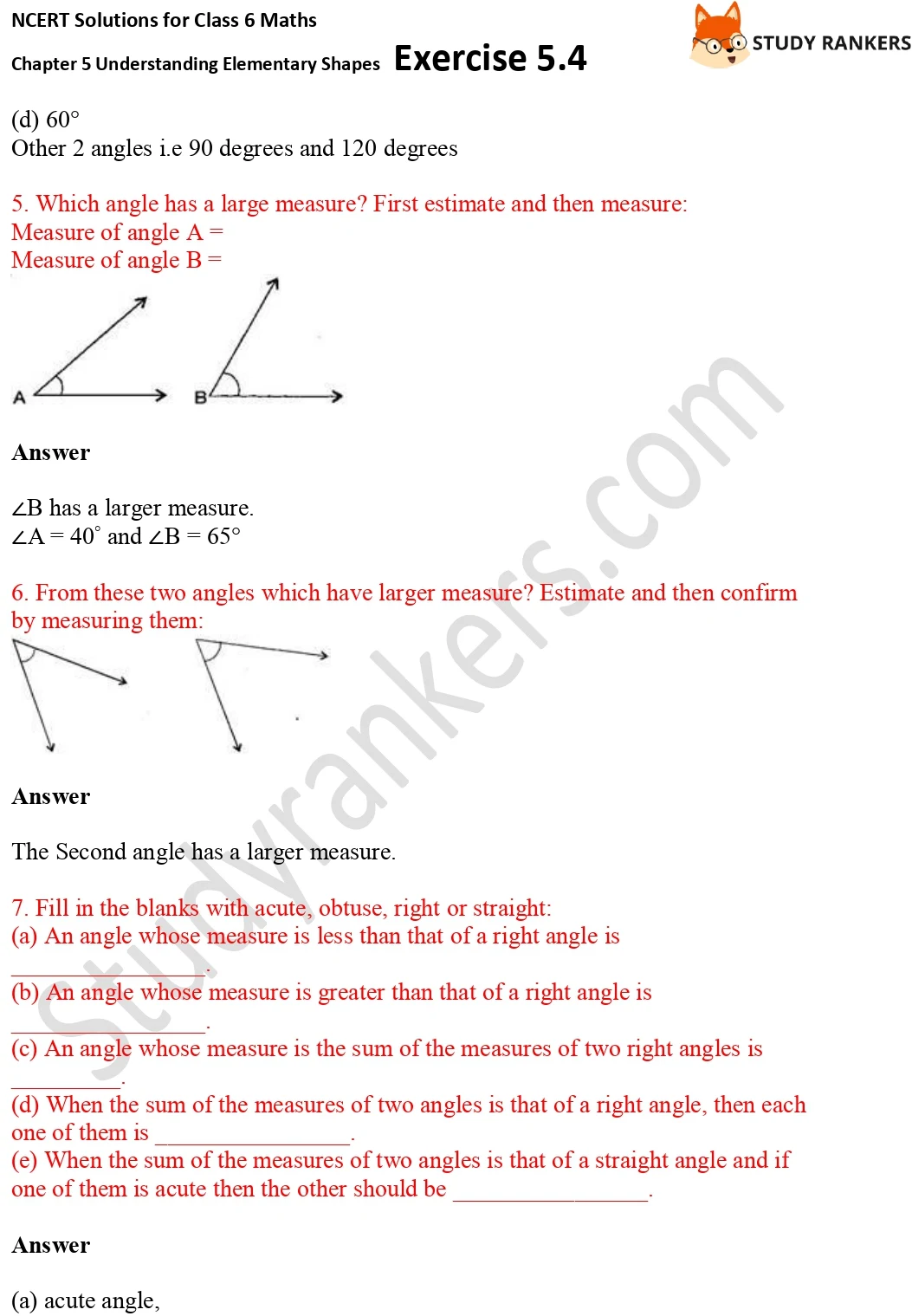 NCERT Solutions for Class 6 Maths Chapter 5 Understanding Elementary Shapes Exercise 5.4 Part 2