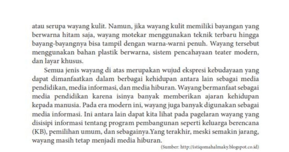 Menyusun Ringkasan Isi Teks Laporan Hasil Observasi Wayang