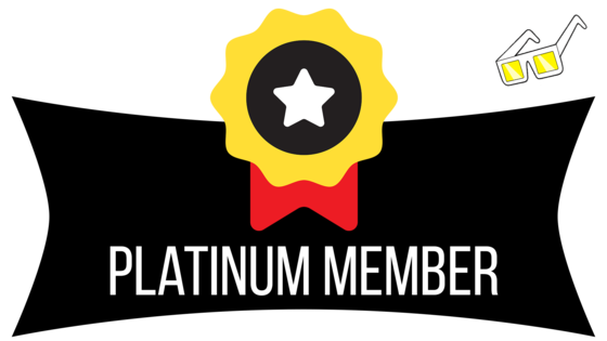 Yellow And Red Prize Ribbon With A White Star For A Platinum Member Credits Membership Plus Added White Sunglasses Benefit