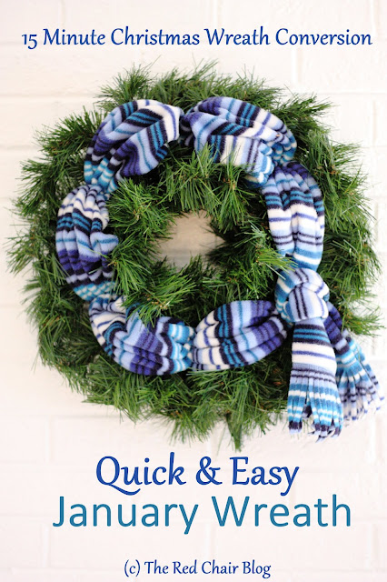 January scarf wreath for front door porch winter decor The Red Chair Blog