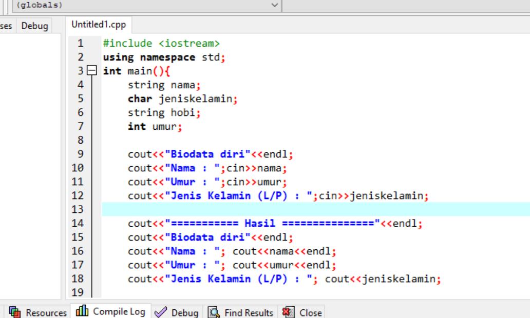 dasar input output dengan cin & cout dan contoh program biodata diri ...