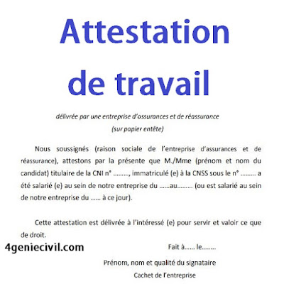 Modèle attestation de travail