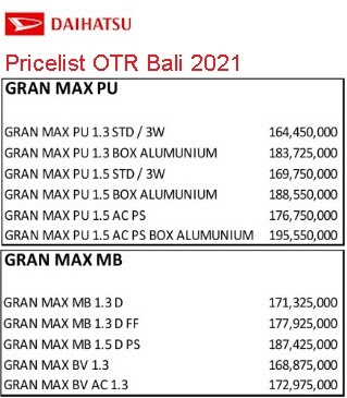 Harga Mobil Gran Max Bali 2021 Cicilan Dp Kredit Discount Cash Back Daihatsu Denpasar