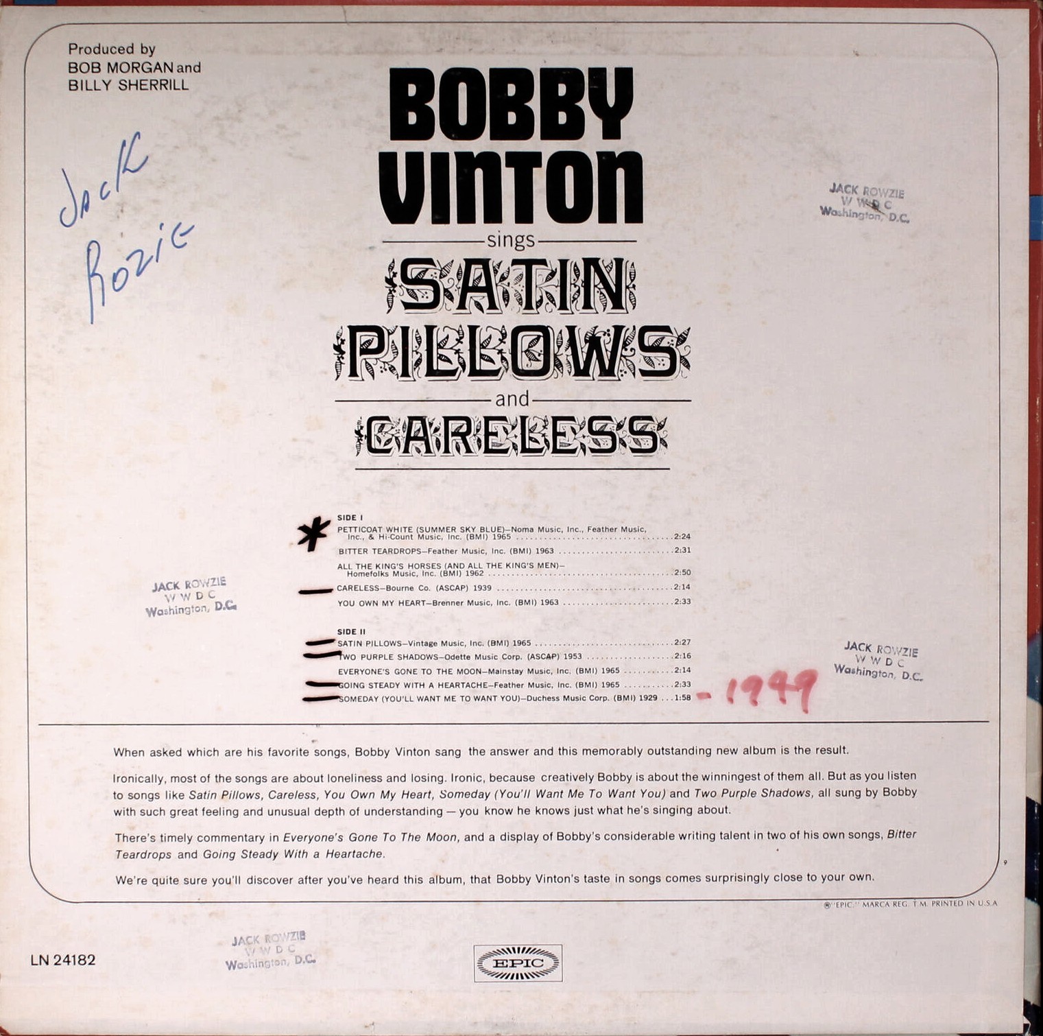 Rien que des vinyls Bobby VINTON 1966 USEPIC 24182 Sings satin
