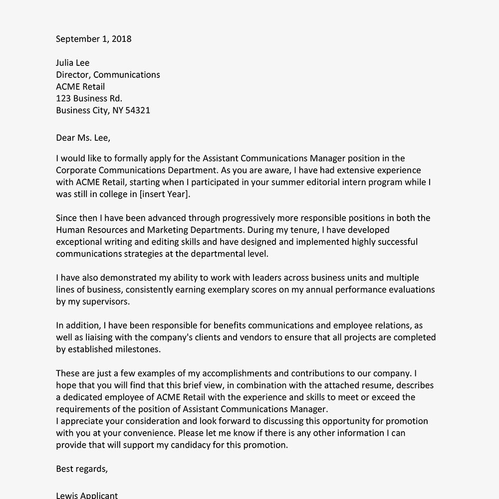 Writing Cover Letter For Internal Position | Sample Letter