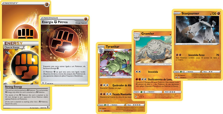 Kit Carta Pokémon Energia Lutador Pétrea Voltagem Vívida