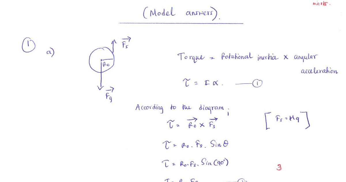 Lecture Notes in Physics Model Answers Torque, Rotational inertia and Angular momentum