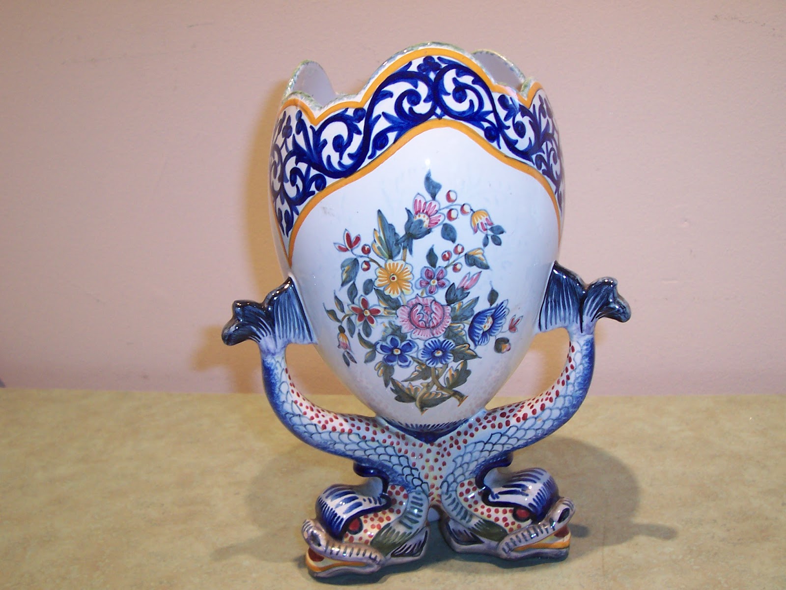 Dolphin Vase HenRiot Quimper France 155, ca. 1925 (J) SOLD