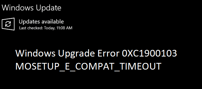 Windows-upgradefout 0XC1900103 Time-out